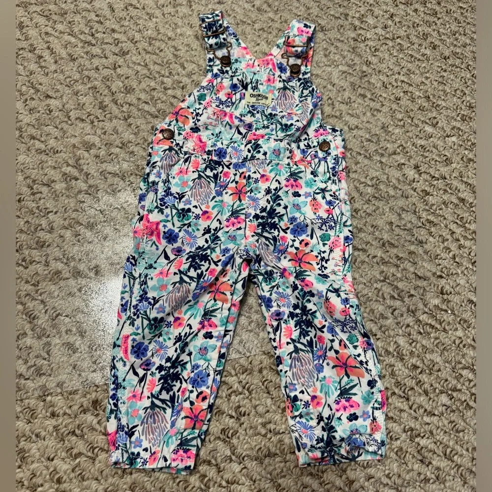 OshKosh B'gosh Floral Multi Color Printed Overalls (Baby) 12M